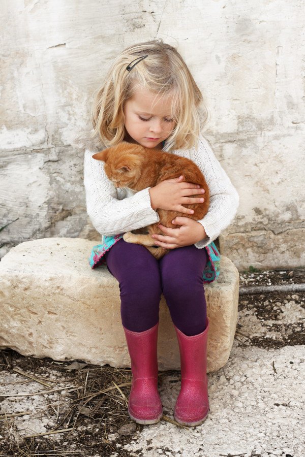 悲しそうな少女と猫