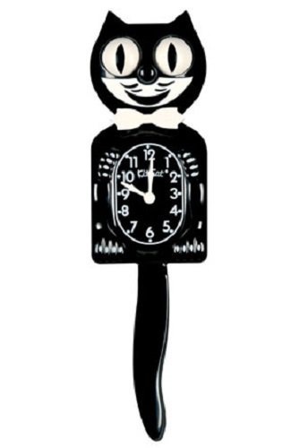 白い蝶ネクタイをした黒猫の振り子時計