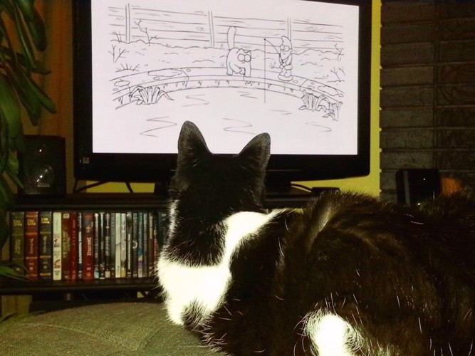 猫アニメを見るチップくん
