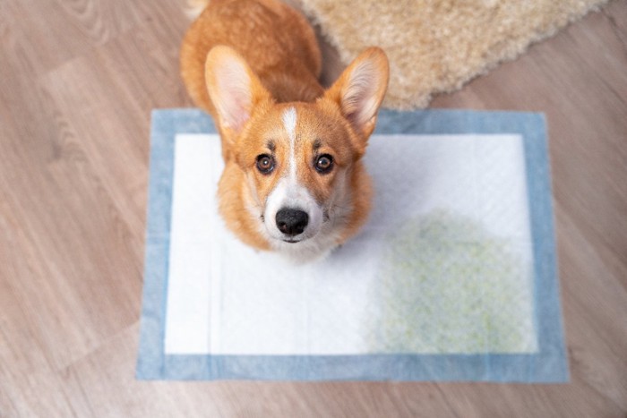 トイレシーツにおしっこした犬