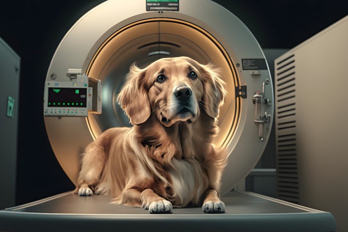 犬とMRI装置のイラスト