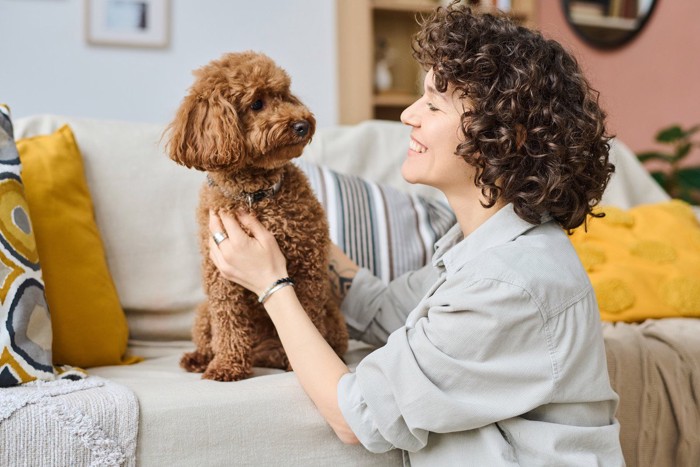 犬と向き合う女性