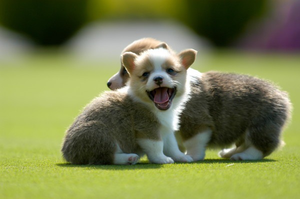 じゃれている2頭の犬