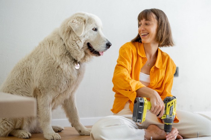 女性と犬