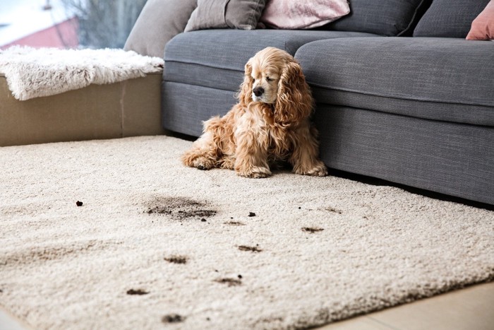 カーペットを汚した犬