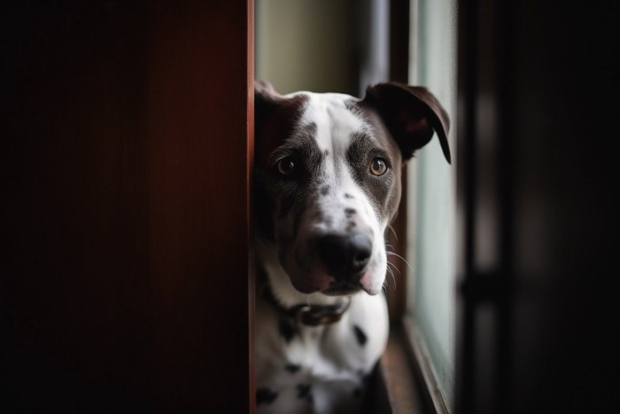 隠れている犬