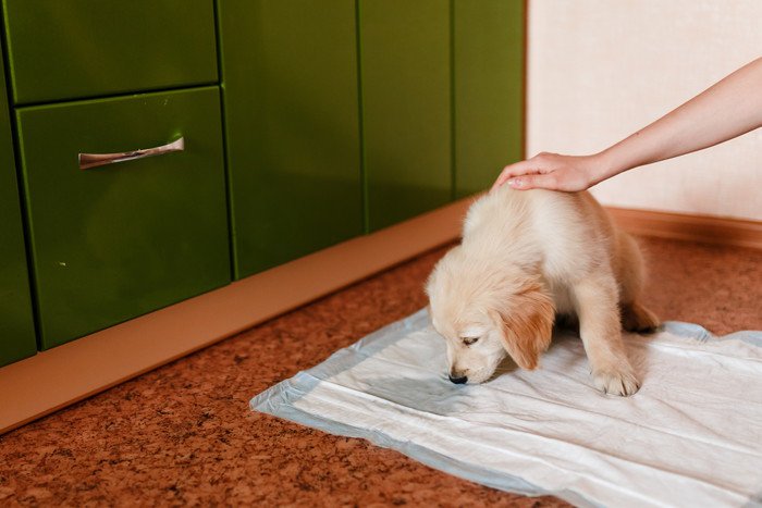 自分のおしっこの匂いを嗅ぐ子犬