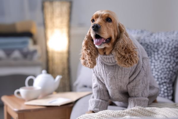 グレーの服を着た犬