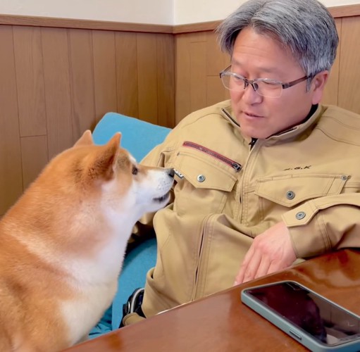 仲の良い柴犬とお父さん