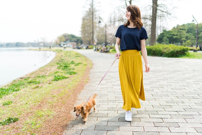 愛犬の散歩をする女性